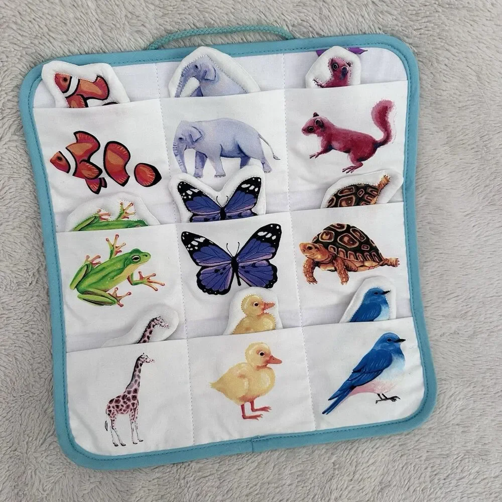 Lovevery Baby Quilted Critters Animal Pocket Soft Cotton Matching Montessori Toy